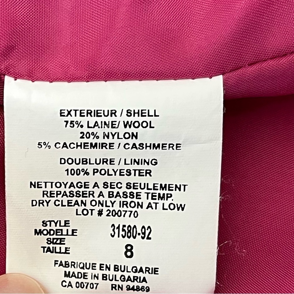 Arvida Women’s Vibrant Pink Wool and Cashmere Tailored Lined Blazer Size 8 - Picture 8 of 11